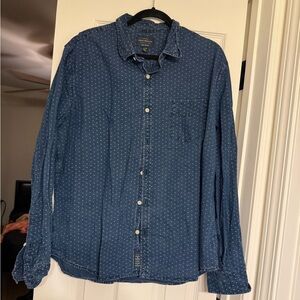 Lucky Brand Men's Blue Patterned Button-Down Shirt XL